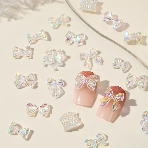 New Nail Art Jewelry Internet Celebrity Sweet Temperament Aurora Magic Color Transparent Bow Resin Nail Decoration Accessories