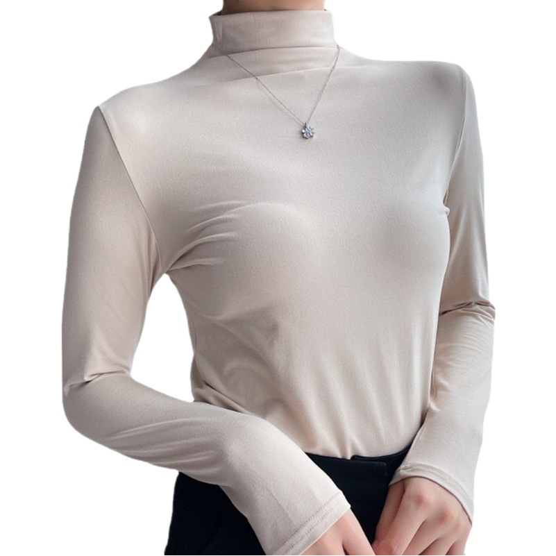 Nine-color Mask Base Shirt Skin-friendly Naked Women's Autumn and Winter Half-high Collar Solid Color Top Korean Stretch Slim-fit Long-sleeved Women