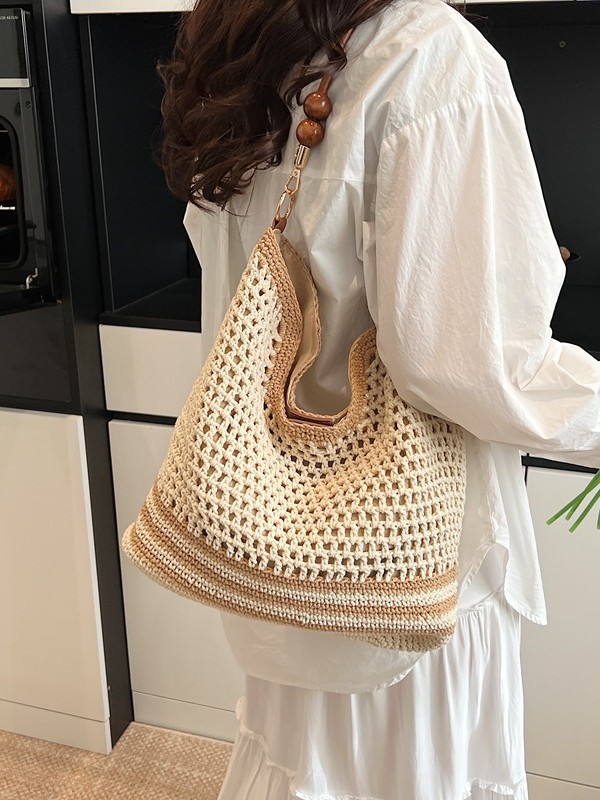 Vacaciones en la playa nuevas bolsas de mujer 2026 moda hueco trenzado bolsa de playa de viaje simple bolsa tote mochila image 4