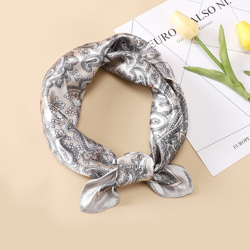 60x60cm Small Square Scarf Cross-border New Retro Sun Protection Silk Scarf Professional Versatile Head Scarf for Women Decorative Collar Scarf Hair Ties