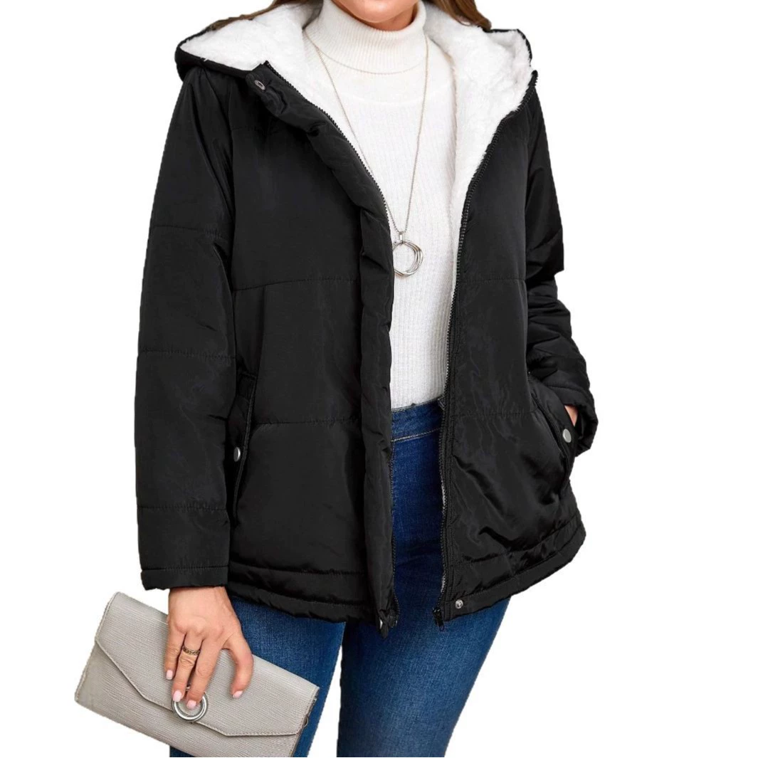 Winter down jacket with pockets with hood with zipper, plus size, increased thickness