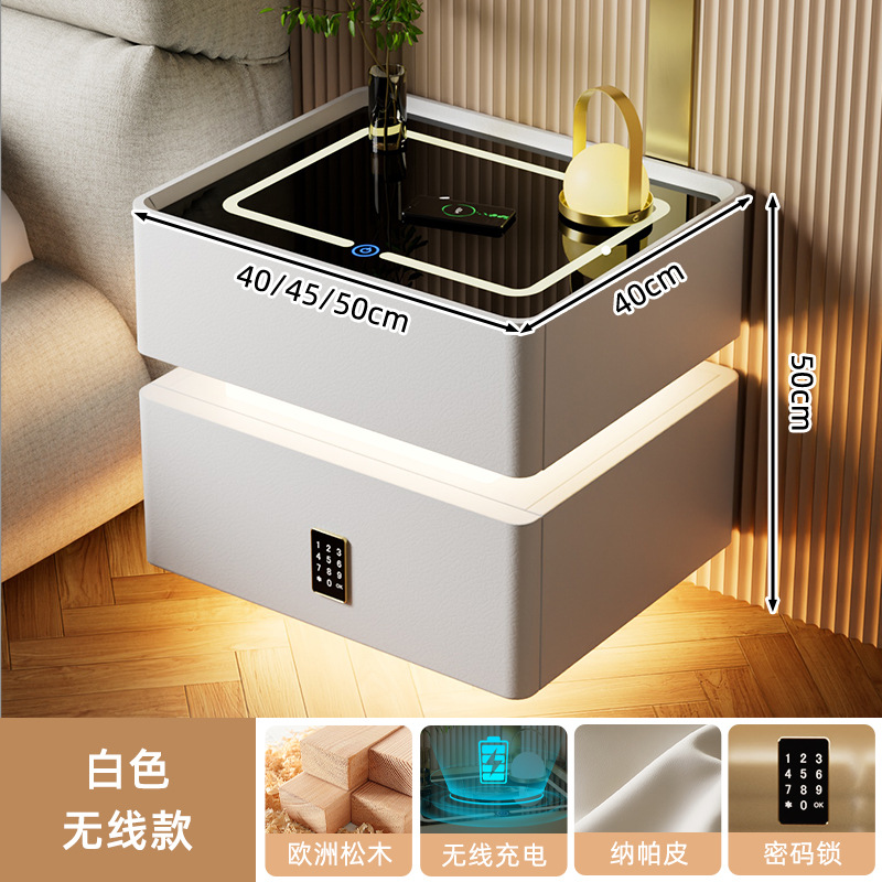 Mesa de cabezal inteligente con lámpara 2024 nuevo dormitorio de madera sólida lujoso y de alta calidad simple y moderno gabinete de almacenamiento junto a la cama