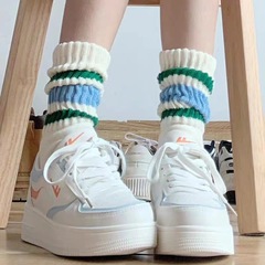 白色襪子女日系粗線復古男ins潮棉ins潮夏天薄條紋堆堆襪女