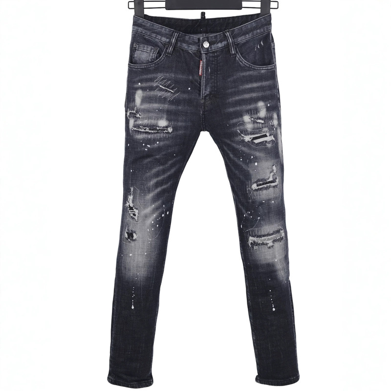 6095 in-stock new D2 jeans for men, suitable for all seasons, washed, distressed, with holes, patches, paint effects, 3D cut, slim straight fit 6095 in-stock new D2 jeans for men, suitable for all seasons, washed, distressed, with holes, patches, paint effects, 3D cut, slim straight fit
