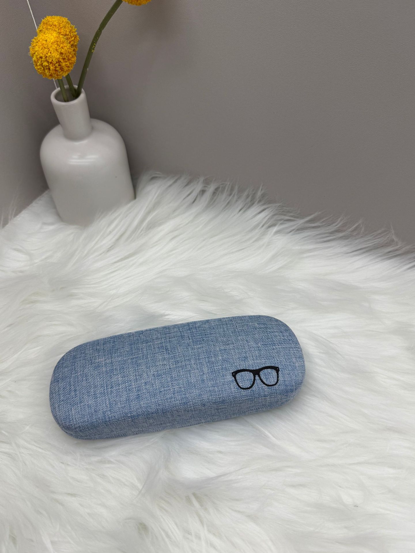 Caja de gafas de lino grande al por mayor en stock nuevo miopía puede imprimir una pequeña caja de almacenamiento de gafas rectangulares frescas
