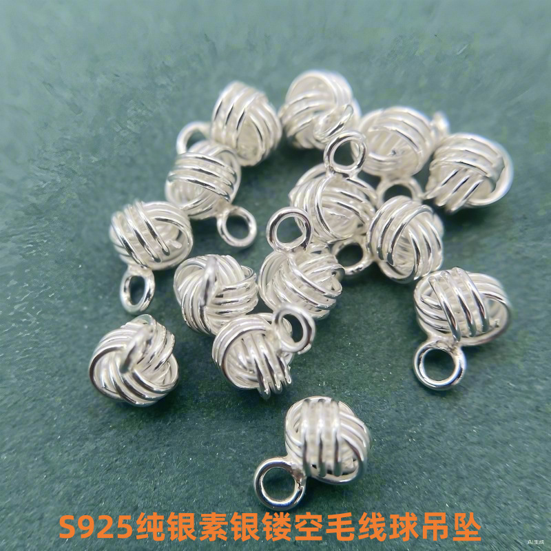 S925纯银素银蝴蝶福字平安健康小牌牌毛线球提溜DIY手工串珠挂坠