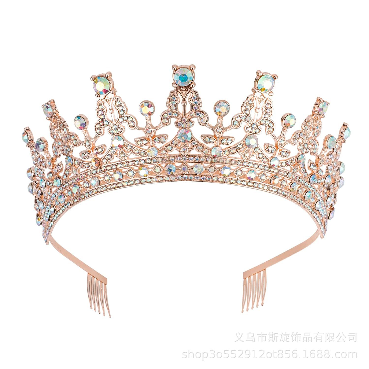 Corona de novia europea y americana color transfronteriza diamante banda de pelo barroco aleación corona vestido de boda accesorios para el cabello