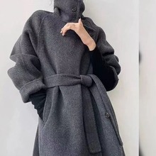 秋冬新年红色立领侧扣设计赫本风双面呢羊绒大衣女高级感羊毛外套