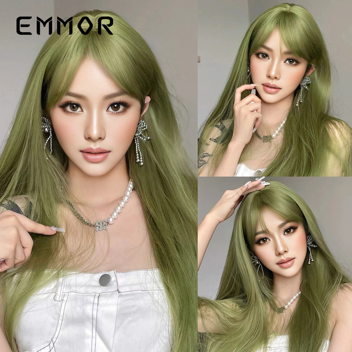 Nuevos productos transfronterizos, pelucas, cabello largo, celebridades de Internet diarias, flequillo Qi, cabello lacio de dopamina de verano, cubierta de cabeza completa