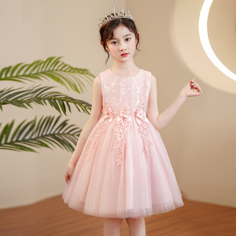 Summer small princess costume, children's white flower girl dress, western style, Birthday gift 4