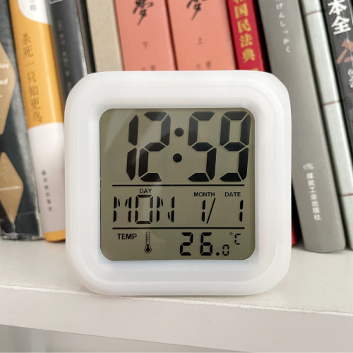 Cross-border Amazon Colorful Square Clock Silent Luminous LED Colorful Color-Changing Electronic Alarm Clock Creative Gift