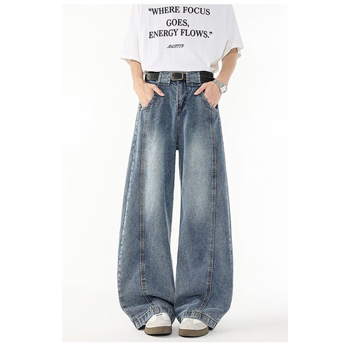 Men's Clothing Men's Curved Blade Jeans Trendy Retro Edgy Style Straight Leg Flared Trousers Clean Fit Spring Summer_viptrois.com