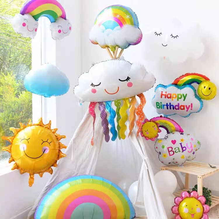 Smiley Sunflower Rainbow Sun Meteor Colorful Hot Air Balloon White Clouds Aluminum Film Balloon Birthday Party Decoration Smiley Sunflower Rainbow Sun Meteor Colorful Hot Air Balloon White Clouds Aluminum Film Balloon Birthday Party Decoration