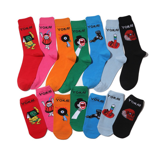 Male Japanese monster anime socks, female cotton monster monster socks, cartoon personality trendy boat socks, mid-tube Japanese socks