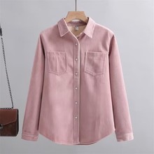 【现货】加绒加厚衬衫女灯芯绒修身保暖打底衫2025早春季新款衬衣