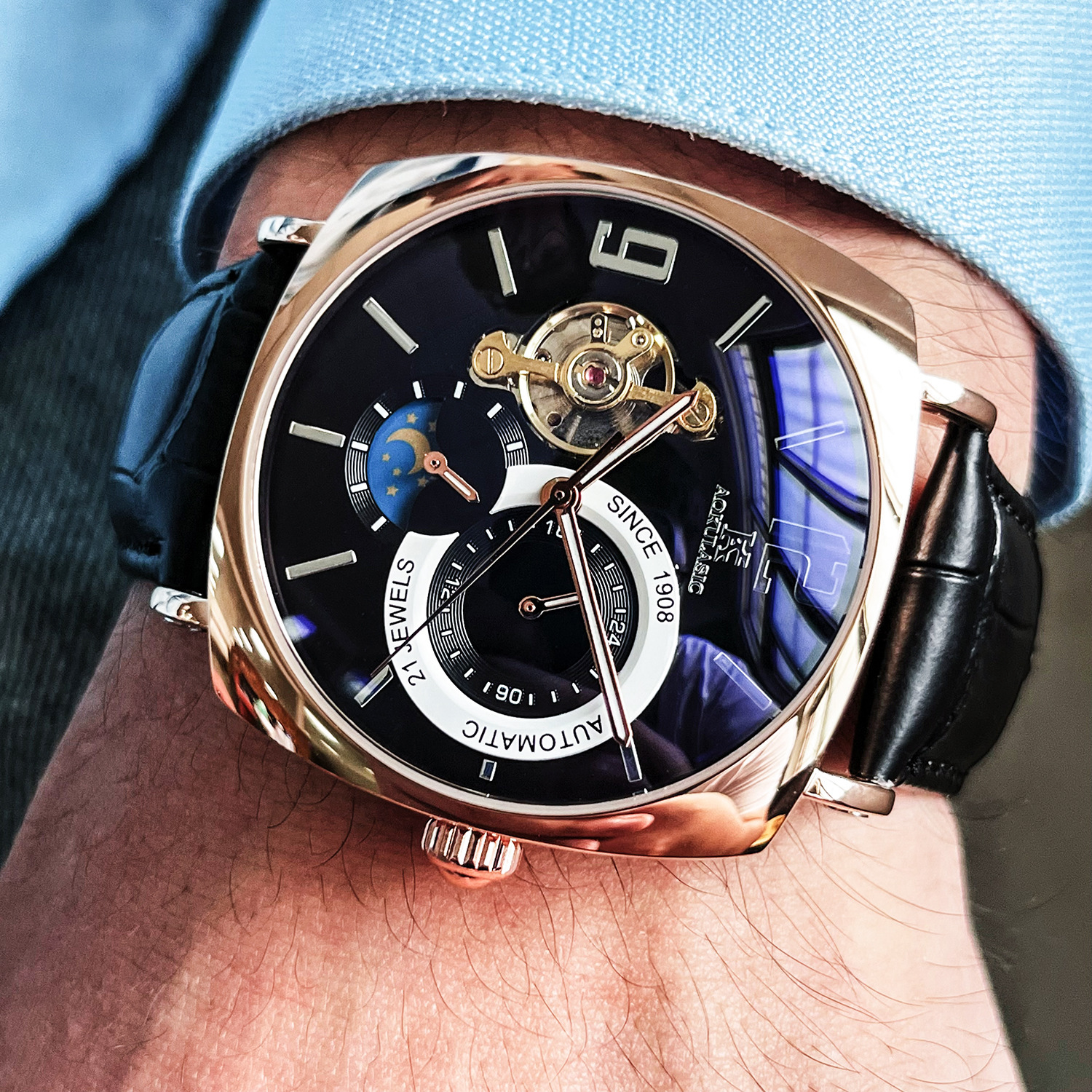Men's Automatic Mechanical Watch Stylish Square Casual Wristwatch_voghion.com