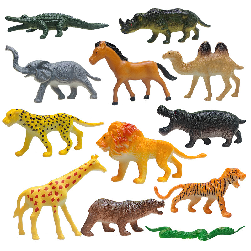 模型仿真玩具老虎长颈鹿狮子儿童男女孩宝宝认知实心植物仿真套装