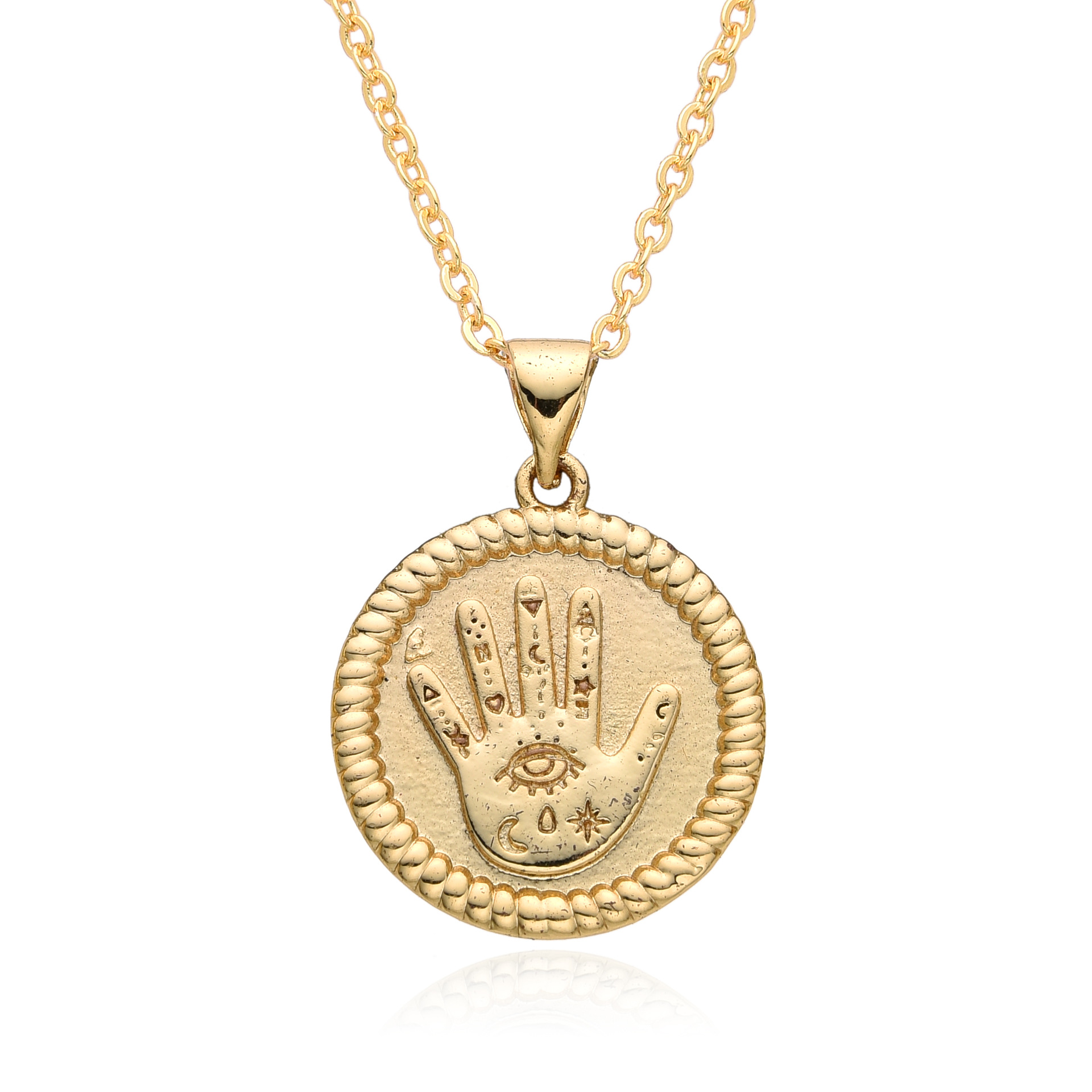 Collana con moneta in ottone placcato oro con ciondolo a forma di occhio di sole INS per uomo e donna_voghion.com