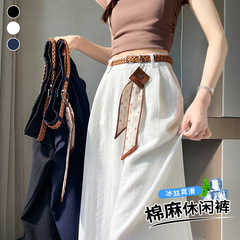 ドレープコットンとリネンの9点パンツ2025新しい夏の女性用パンツ薄いハイウエストカジュアル多用途ストレートスーツパンツ