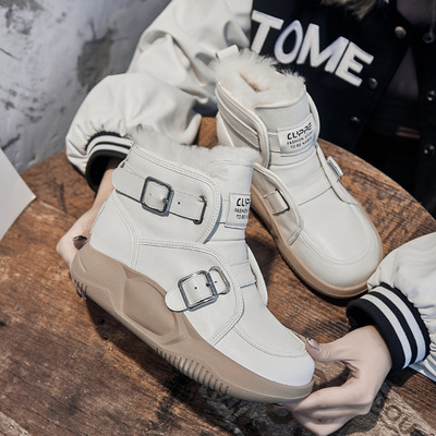 雪地靴女防水款加絨運動風休閑機車雪地靴子真皮個性保暖雪地棉女