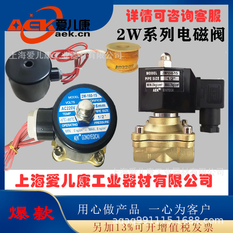 全铜二通电磁阀2W025/2W040/2W160/200/250/320/350/40/50/65水阀