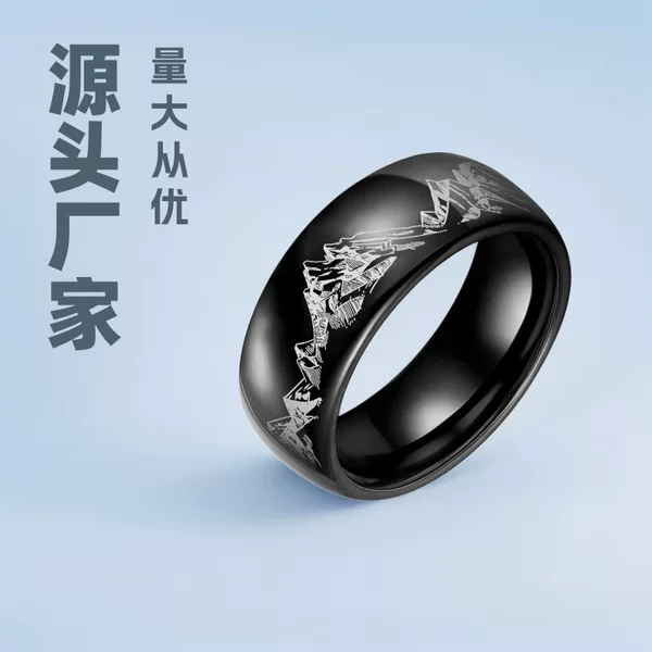 European and American Cross-Border Mountain Peak Stainless Steel Ring Mountain Peak Laser Engraving Men's and Women's Rings Couple Jewelry Manufacturers Wholesale