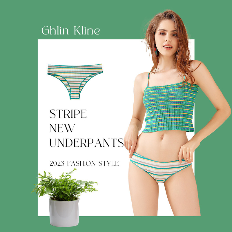 Six-Color Rainbow Striped Underwear Manufacturer Wholesale Half-Hip Brazilian Women's Underwear Sexy Low-Waist Women's Thong