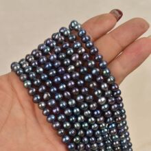 5-6mm近圆黑色珍珠天然淡水珍珠项链半成品散珠饰品配件diy黑珍珠