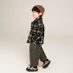 Changguo children's clothing boys' fleece-lined shirt winter new children's medium and small children's thickened plaid shirt coat top