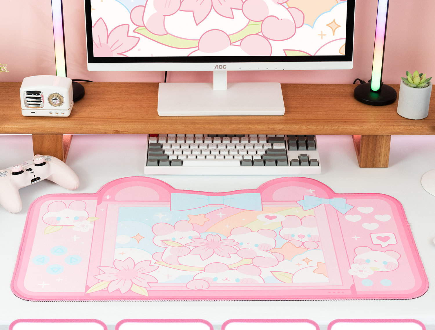 Cherry Blossom Rabbit Bear Mouse Pad