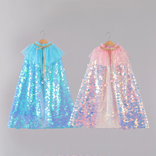 Glitter sequin cloak  new girls Halloween mermaid dress shiny cloak girl going out cloak
