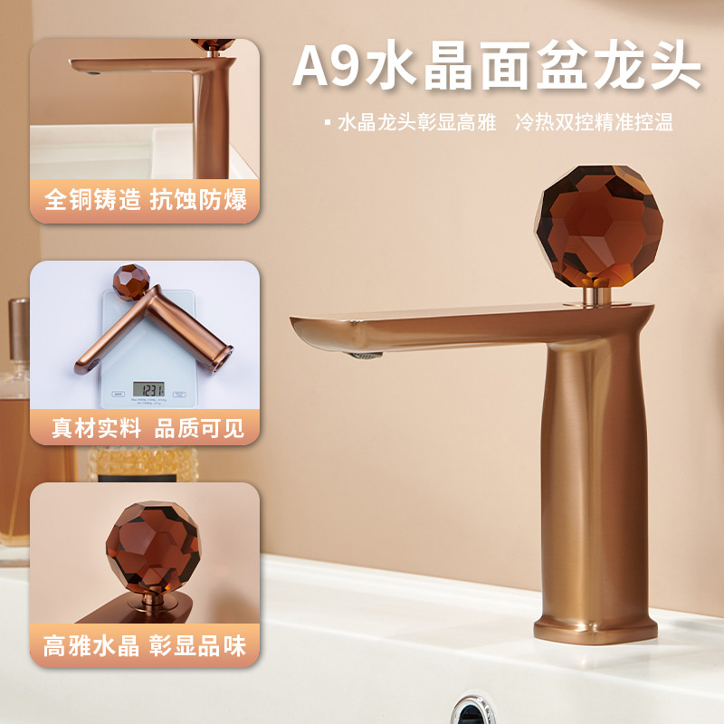 Crystal Handle Basin Faucet for Hot and Cold Water, Bathroom Elevated Countertop Basin Faucet, Single Handle Dual Control