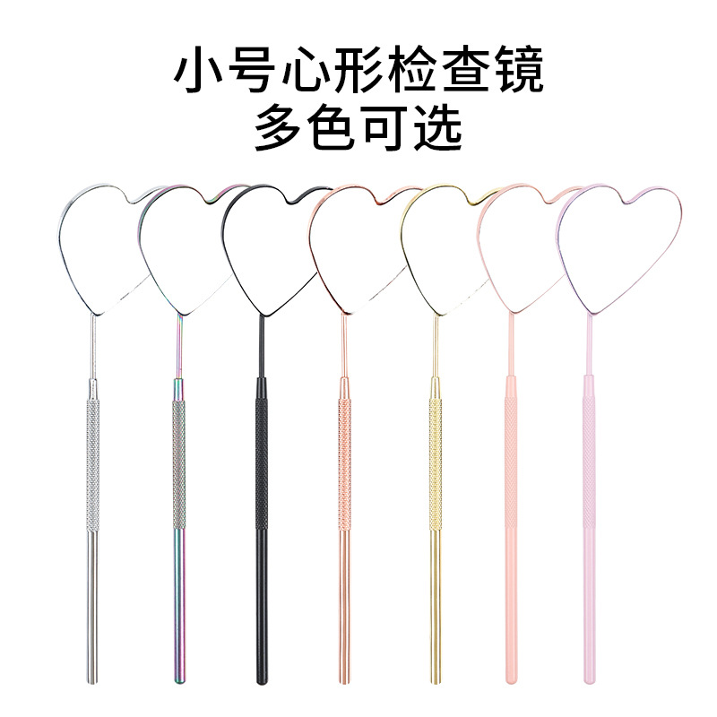 Espejo de examen de observación de pestañas de acero inoxidable de tamaño pequeño herramienta auxiliar de pestañas Injerto de lente en forma de corazón espejo de examen de pestañas