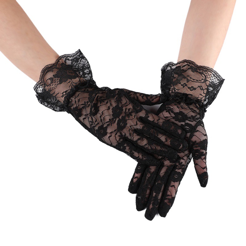 Guantes cortos de protección solar de encaje negro para mujer, de verano, del fabricante, guantes de malla fina para niños