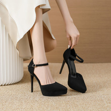 721-3 绒面高跟鞋12cm细跟防水台尖头单鞋女时尚模特礼仪工作鞋