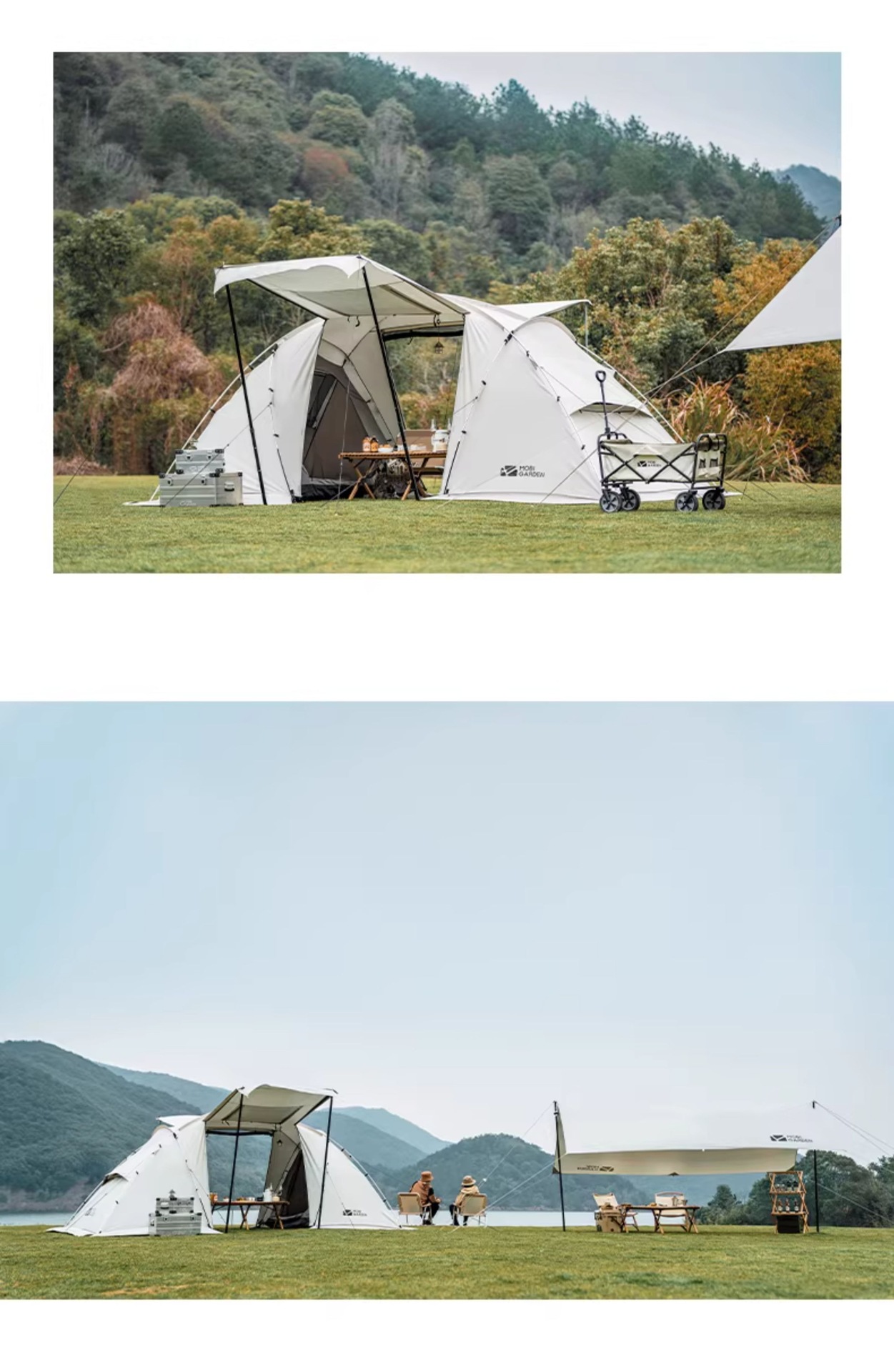 Mugao Di Family 4 tent for camping, outdoor portable family tent with two rooms and one living room, windproof and thickened, rainproof