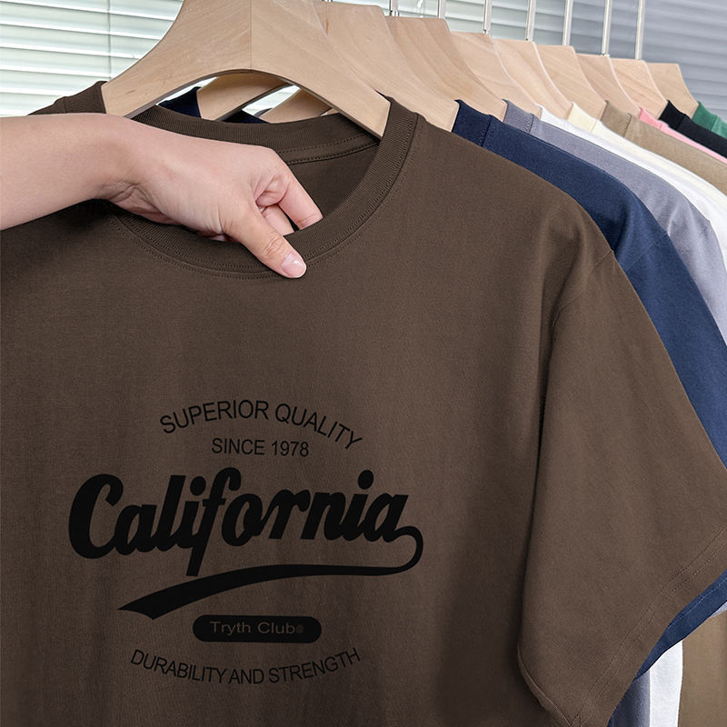 クロスボーダー 200 グラムヘビーウェイトアメリカンコットン Tシャツメンズ半袖ルーズラウンドネックトップトレンディなプリント Tシャツ夏|undefined