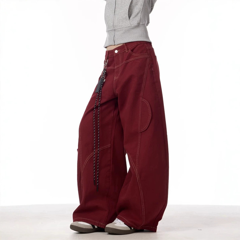 Original Manufacturer Vintage Workwear Jeans with Suspenders, Stylish Loose-Fitting Wide-Leg Floor-Length Pants Trendy Original Manufacturer Vintage Workwear Jeans with Suspenders, Stylish Loose-Fitting Wide-Leg Floor-Length Pants Trendy
