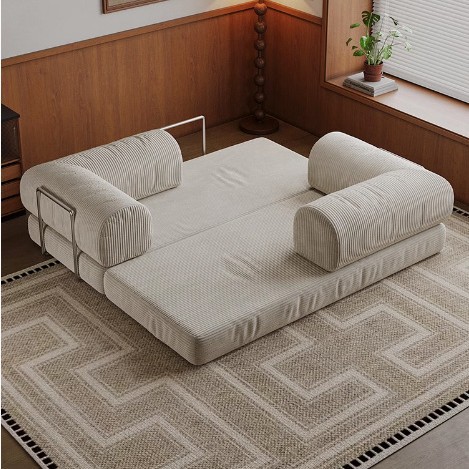 Módulo de sofá de tela de estilo medieval sala de estar pequeña doble triple línea retróptica plegable doble uso sofá cama de pudín