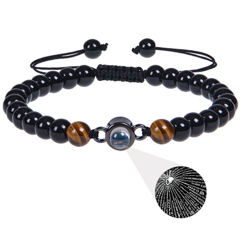 100 language projection bracelet I Love You 6mm volcanic stone white turquoise couple bracelet_voghion.com
