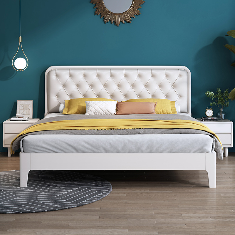 Nórdico cama de madera maciza blanco suave moderno minimalista 1,8 cama doble dormitorio principal cama 1,5 m alta caja cama de almacenamiento