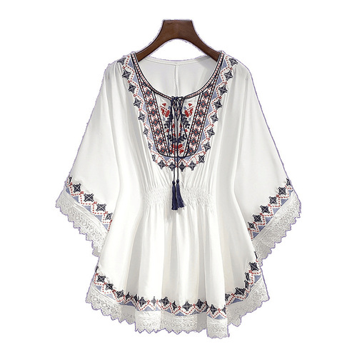 New design retro flattering loose medium-length summer tops for large sizes - source of supply