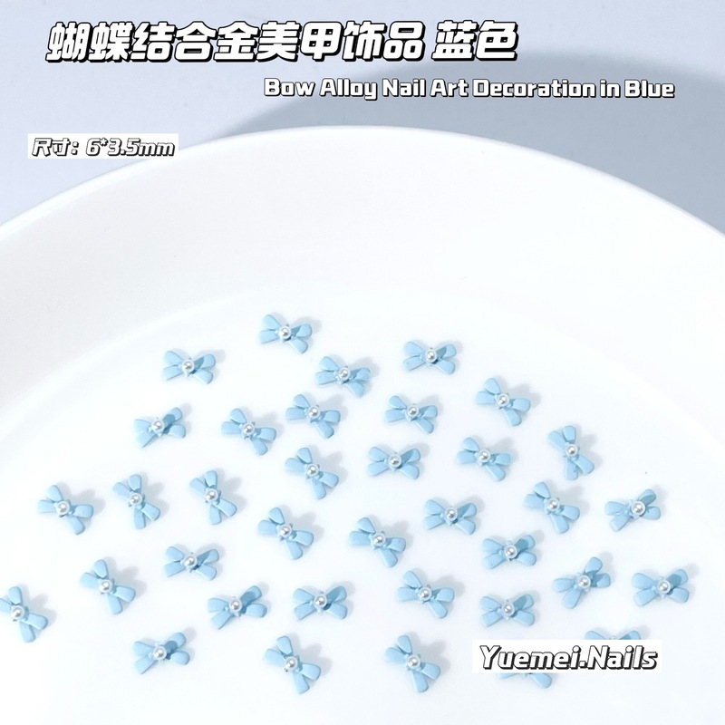 可爱蝴蝶结美甲饰品镶钻领结彩色美少女珍珠蝴蝶结指甲小配件批发|undefined