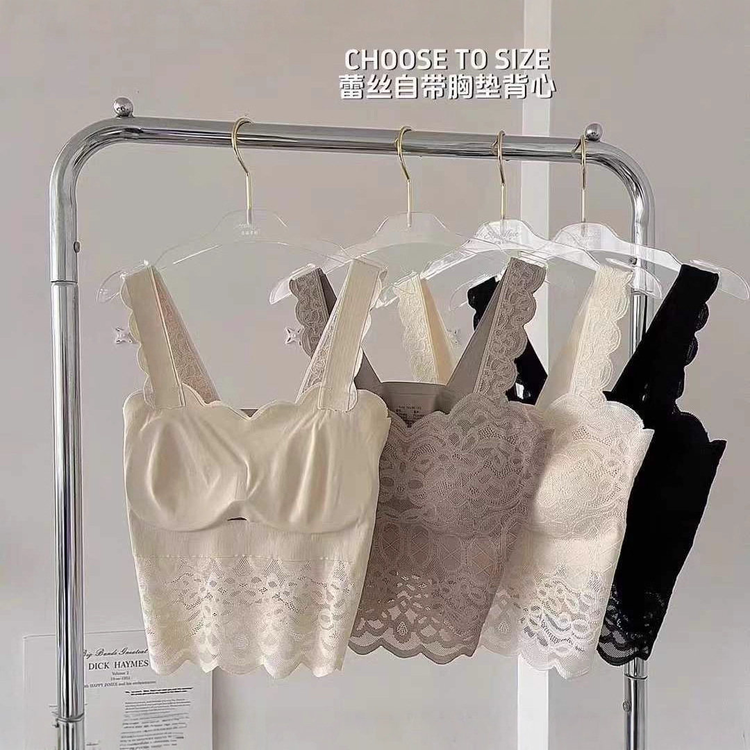 Wavy Edge Lace Suspenders, Wide Shoulder Straps, Seamless Beautiful Back Vest, Inner Wear and Outer Wear, Chest Pad, All-In-One Wrap, Versatile for All Seasons