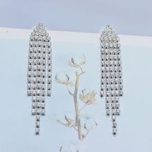 S925银针耳饰 跨境电商货源欧美气质耳坠 几何三角水钻流苏耳环女