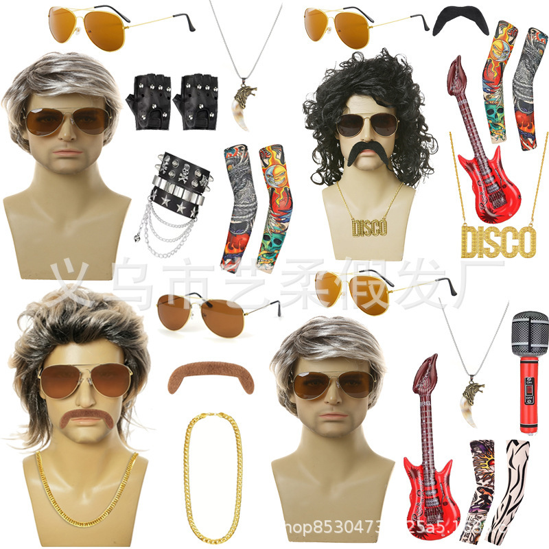 Cos Santa Claus Wig Beard Full Set Jesus Wig European and American Party Long Curly Wig Beard Set Batch