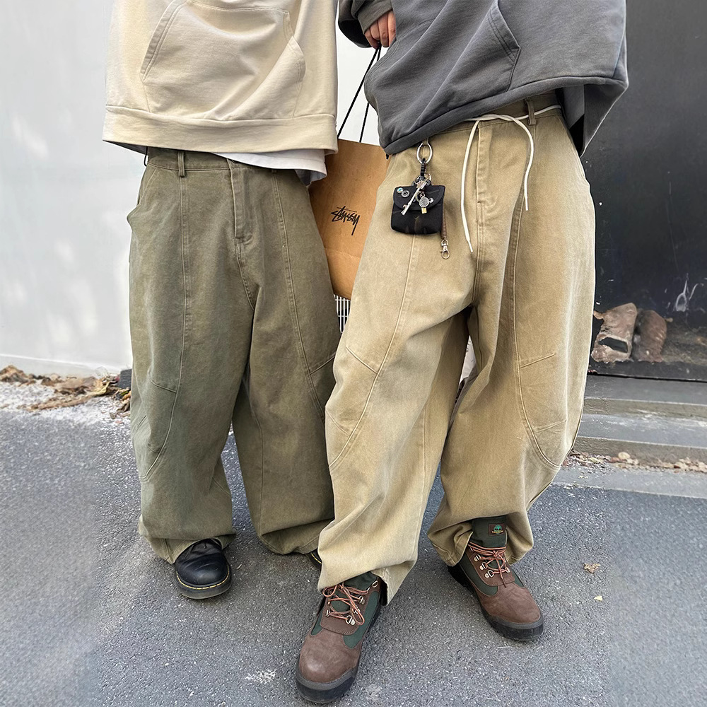 美式复古高街宽松直筒牛仔裤男女2025春秋百搭阔腿解构设计感长裤