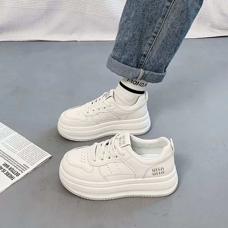 Small white shoes, footwear, high universal sneakers platform for leisure, 2025 years, trend of season