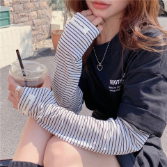 New Striped Sunscreen Ice Silk Ice Sleeves Summer Women's Breathable Loose Outdoor Cycling Sleeves Driving Sunscreen Gloves for Women