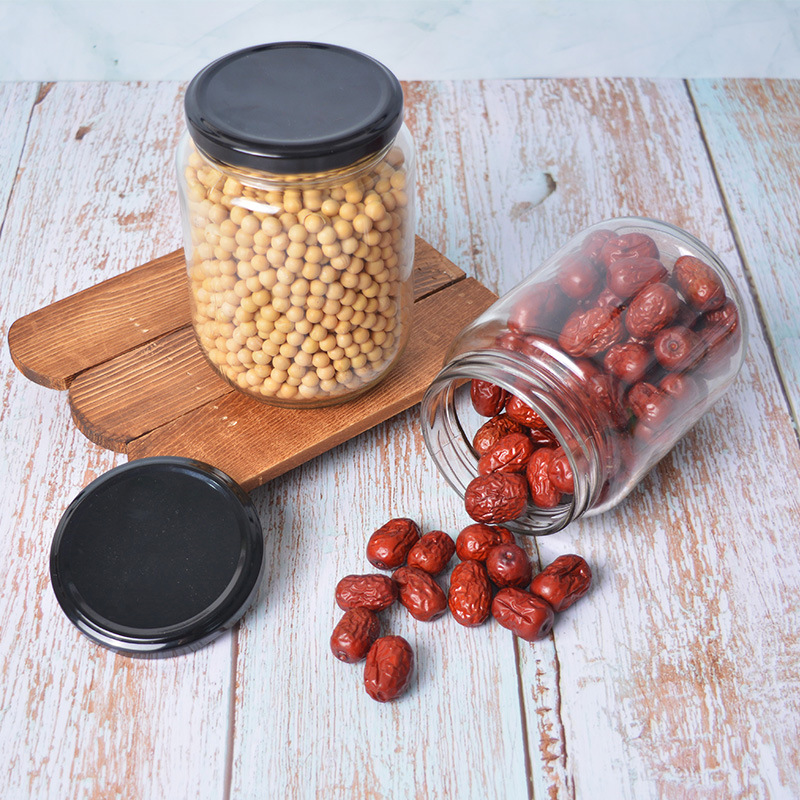 现货700ml蜂蜜储物收纳罐玻璃密封罐大容量茶叶罐圆形酱菜瓶罐装